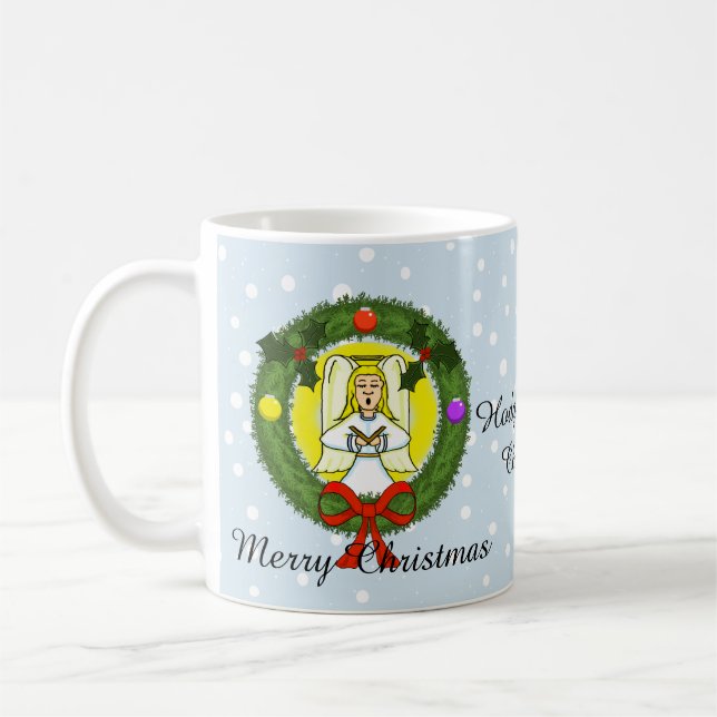 Caneca De Café Cantando Angel em Wreath Christmas Mug (Esquerda)