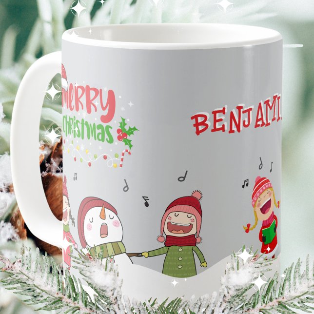 Caneca De Café Cantando Crianças Snowman Feliz Natal (Singing Children Snowman Merry Christmas Coffee Mug ©Susanne Sachers - Sunny Mind 🌞)