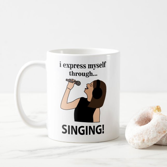 Caneca De Café Cantando Eu Me Expresso Através do Canto (Com Donut)