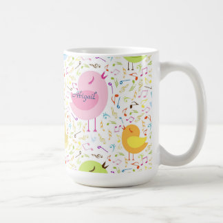 Caneca De Café Cantar Pássaros com Notas Musicais Mug Personaliza