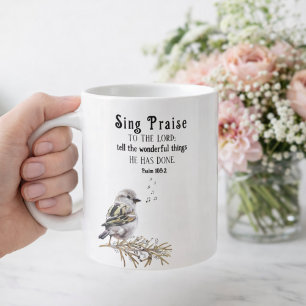 Caneca De Café Cante Louvores ao Senhor Salmo 105:2 Pássaro Escri