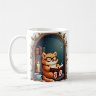 Caneca De Café Canto de Leitura de Gatos Dark Academia Livros Vin