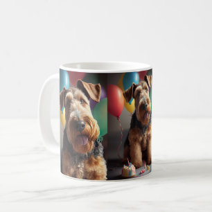 Caneca De Café Cão Airedale com bolo e balões