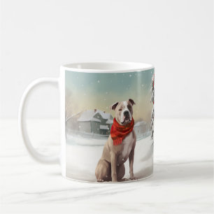 Caneca De Café Cão American Staffordshire na neve Natal