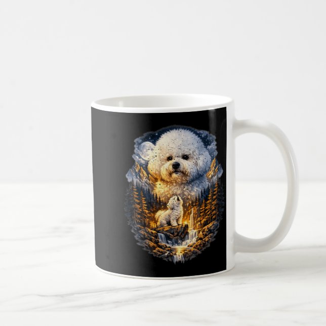 Caneca De Café Cão Bichon Frise Natureza Uivando para a Lua (Direita)