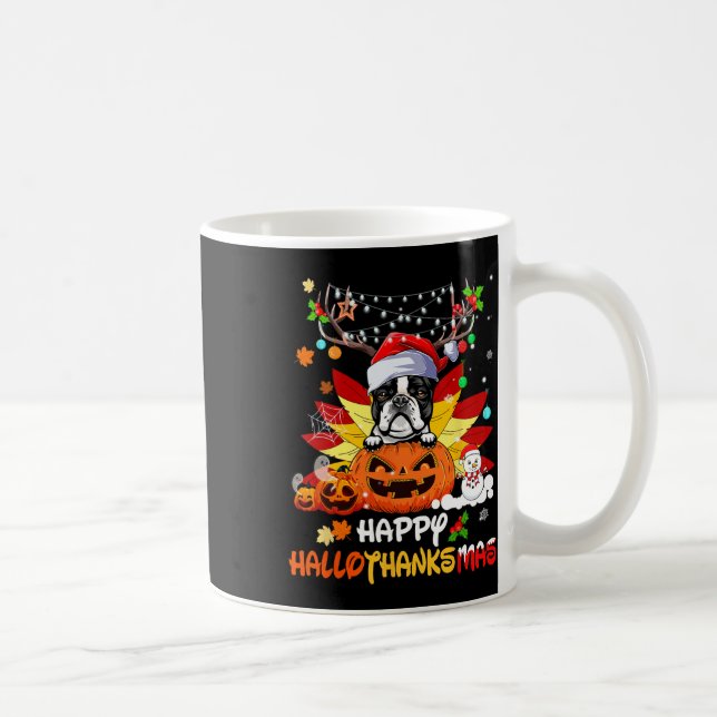Caneca De Café Cão Boston Terrier Halloween e Feliz Natal  (Direita)