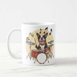 Caneca De Café Cão Boston Terrier Tocando Tambores