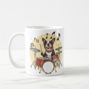Caneca De Café Cão Boston Terrier Tocando Tambores