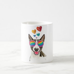 Caneca De Café Cão Bull Terrier com Corações Dia dos Namorados
