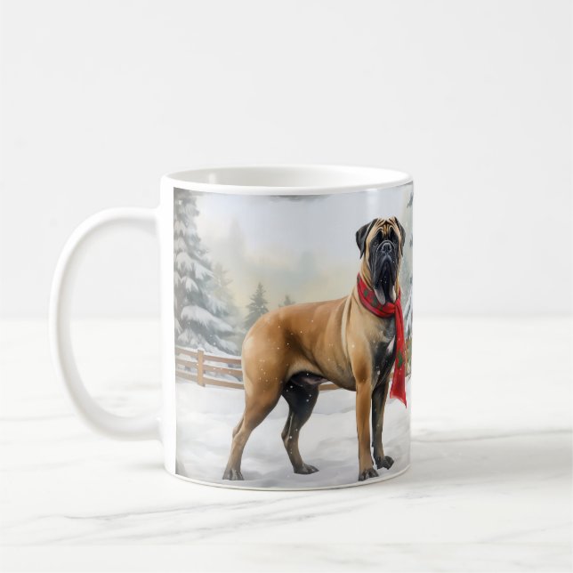 Caneca De Café Cão Bullmastiff na Neve Natal (Esquerda)