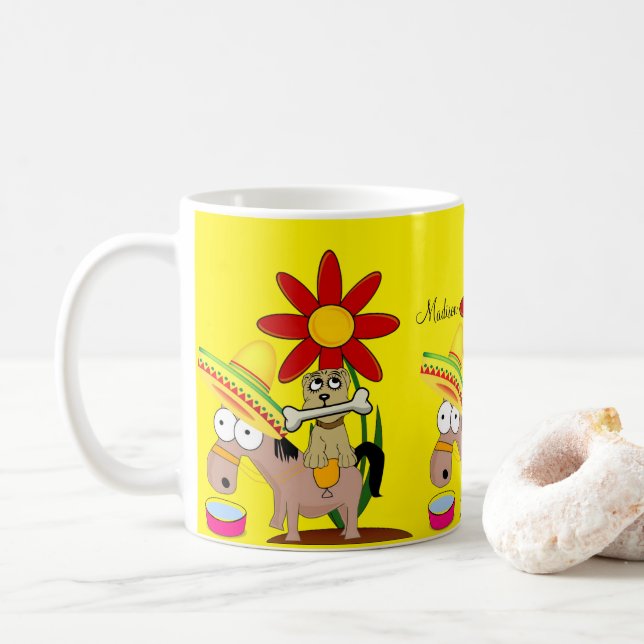 Caneca De Café Cão-burro mexicano sombrero amarelo mug (Com Donut)