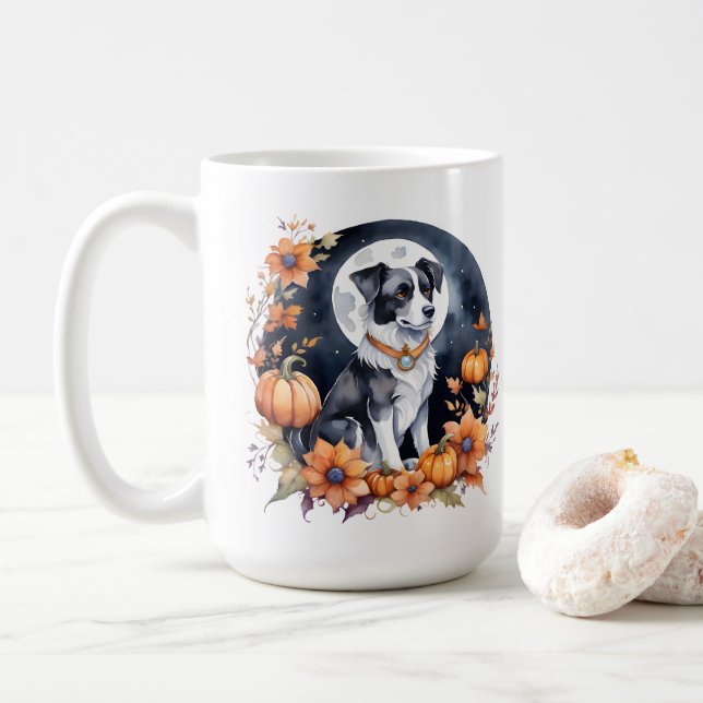 Caneca De Café Cão Cachorro Cachorro Halloween Moon Floral Lover (Com Donut)