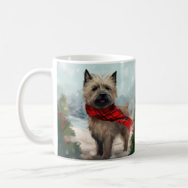 Caneca De Café Cão Cairn Terrier na Neve Natal (Esquerda)