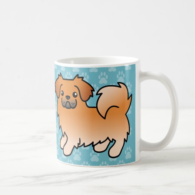 Caneca De Café Cão Cartoon Spaniel Tibetano Vermelho (Direita)