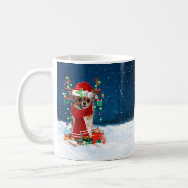 Caneca De Café Cão Chihuahua com presentes de Natal (Esquerda)