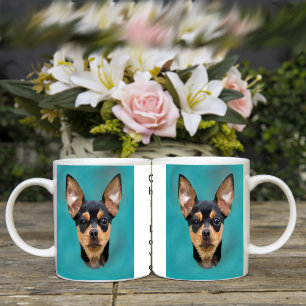 Caneca De Café Cão Chihuahua Preto e Castanho