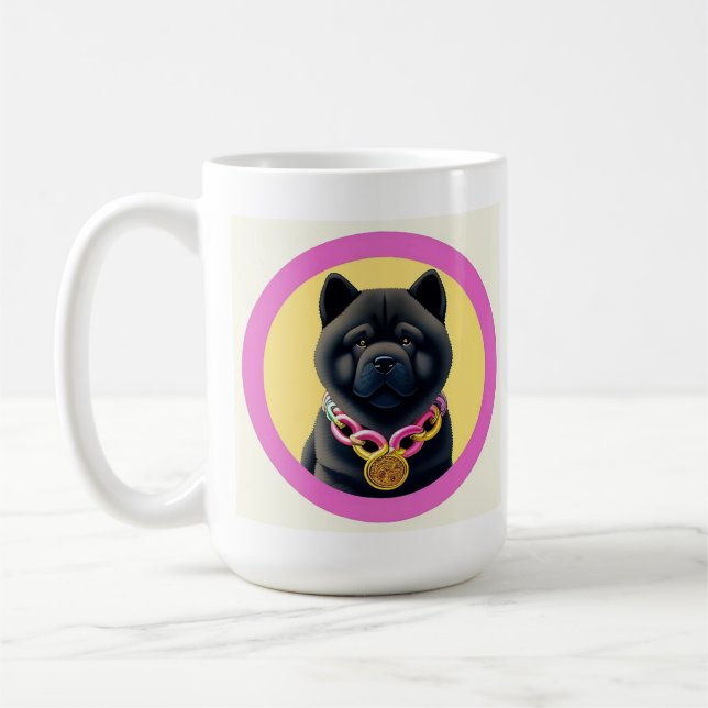 Caneca De Café Cão Chow Chow Ilustrado (Esquerda)