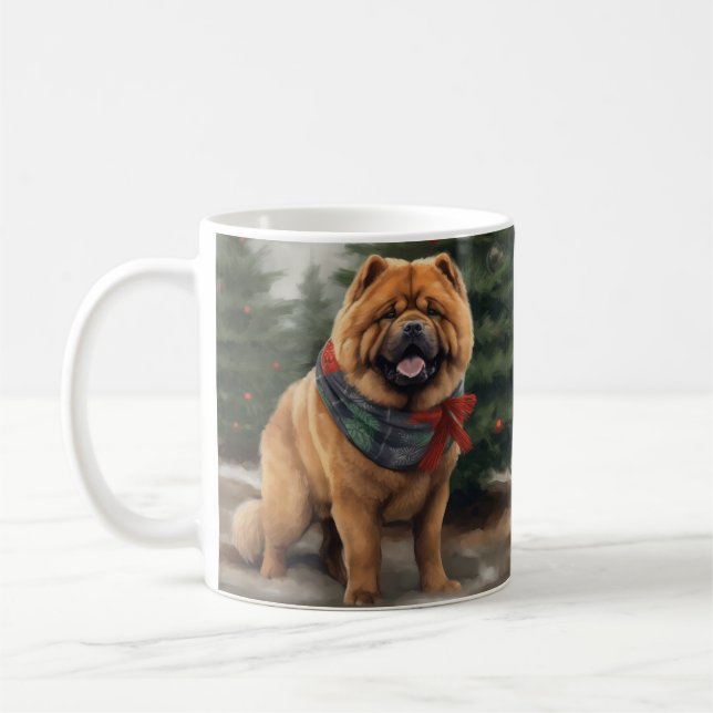 Caneca De Café Cão Chow Chow na Neve Natal (Esquerda)