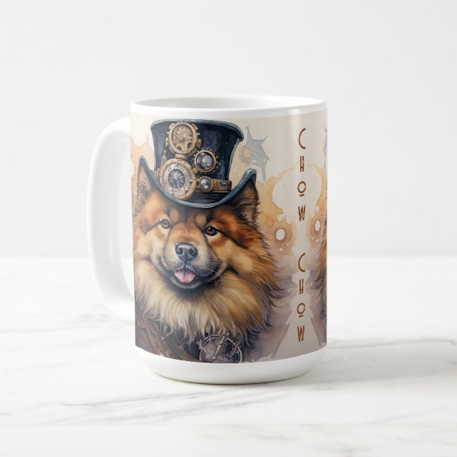 Caneca De Café Cão Chow Chow Steampunk (Frente Esquerda)