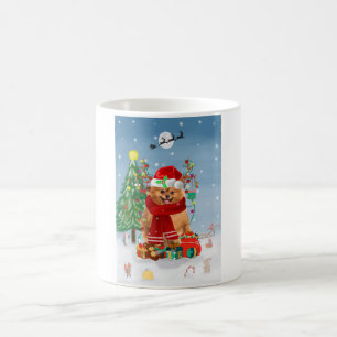 Caneca De Café Cão da Pomerânia com presentes de Natal