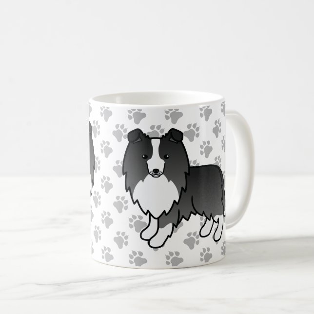 Caneca De Café Cão-de-bi-Black Shetland Sheepdog Sheltie (Frente Esquerda)