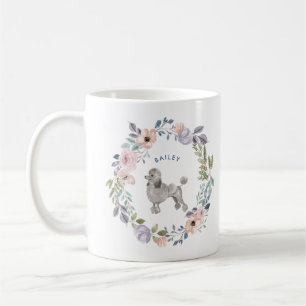 Caneca De Café Cão de caniche   cinzento floral da aguarela