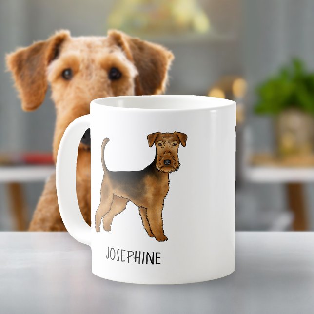 Caneca De Café Cão de Cartoon Cute Airedale Terrier Cachorro Com  (Please note: This image is a digital mockup. The product may not be in scale.)