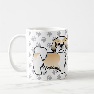 Caneca De Café Cão de Cartoon Dourado e branco Shih Tzu