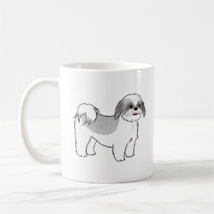 Caneca De Café Cão de Cartoon White Shih Tzu, Cinza bonita e bra