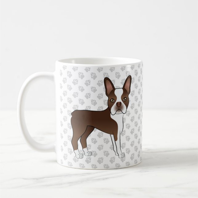 Caneca De Café Cão de desenho animado Boston Terrier marrom e bra (Esquerda)