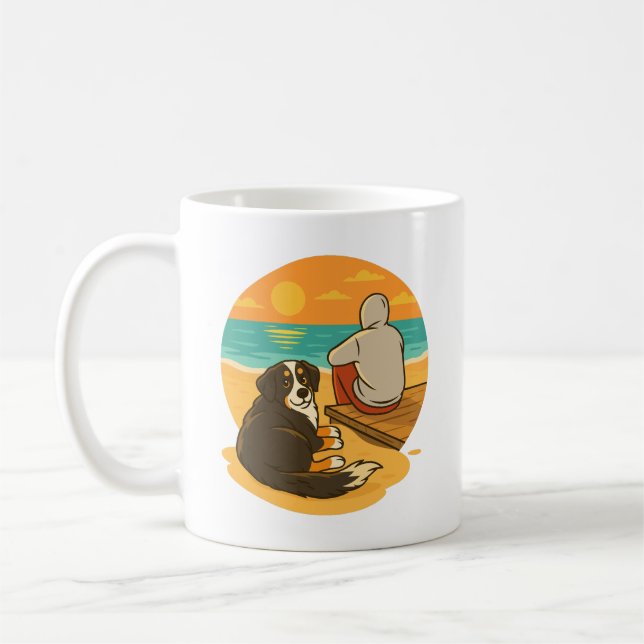 Caneca De Café Cão de Montanha Bernês Companheiro da Praia do Pôr (Esquerda)