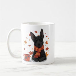 Caneca De Café Cão de Outono com Cachecol