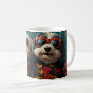 Caneca De Café Cão de Pastoreio Inglês Antigo com Rosas Dia dos N