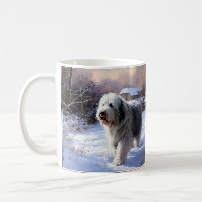 Caneca De Café Cão de Pastoreio Inglês Antigo Deixe Nevar Natal (Esquerda)