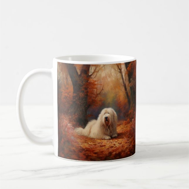 Caneca De Café Cão de Pastoreio Inglês Antigo na Queda de Folhas  (Esquerda)