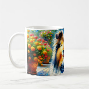 Caneca De Café Cão de Pastoreio Shetland em Cena de Jardim Rústic