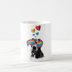 Caneca De Café Cão Dogue Alemão com Corações Dia dos Namorados