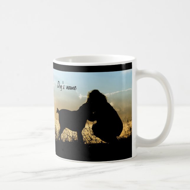 Caneca De Café Cão e mulher no por do sol (Direita)