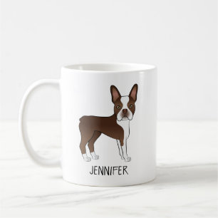 Caneca De Café Cão e Nome do Cartoon Brown e White Boston Terrier