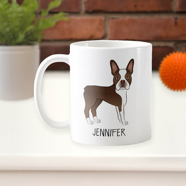 Caneca De Café Cão e Nome do Cartoon Brown e White Boston Terrier (Criador carregado)