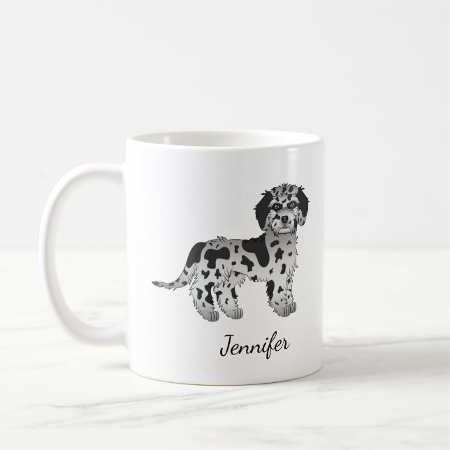 Caneca De Café Cão e nome do desenho animado Mini Goldendoodle Az (Esquerda)