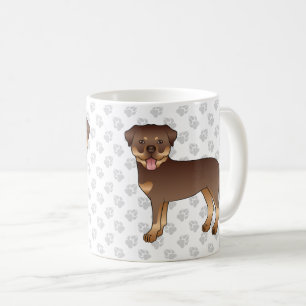 Caneca De Café Cão E Pata De Cartoon Vermelho E Tan Rottweiler