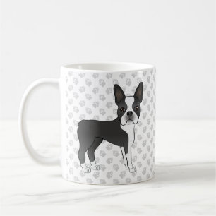 Caneca De Café Cão e patas de Cartoon Black and White Boston Terr