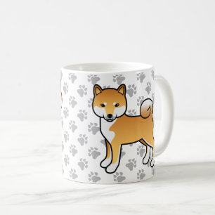 Caneca De Café Cão e patas de cartoon lindas Shiba Inu Vermelha