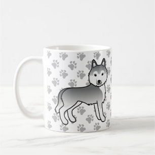 Caneca De Café Cão e patas de cartoon Siberiano