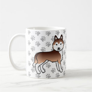 Caneca De Café Cão e patas de cartoon Siberiano Husky