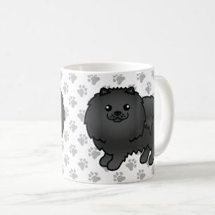 Caneca De Café Cão e patas de cartoons brancos da Pomerânia Pre