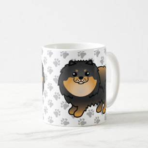 Caneca De Café Cão e patas, de cor branca, preto e castanho