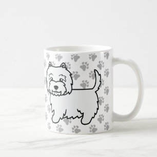 Caneca De Café Cão e patas do Cartoon White Terrier, West Highlan
