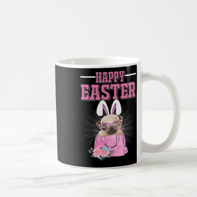 Caneca De Café Cão Feliz Páscoa Pug Divertido Coelho _1  (Direita)